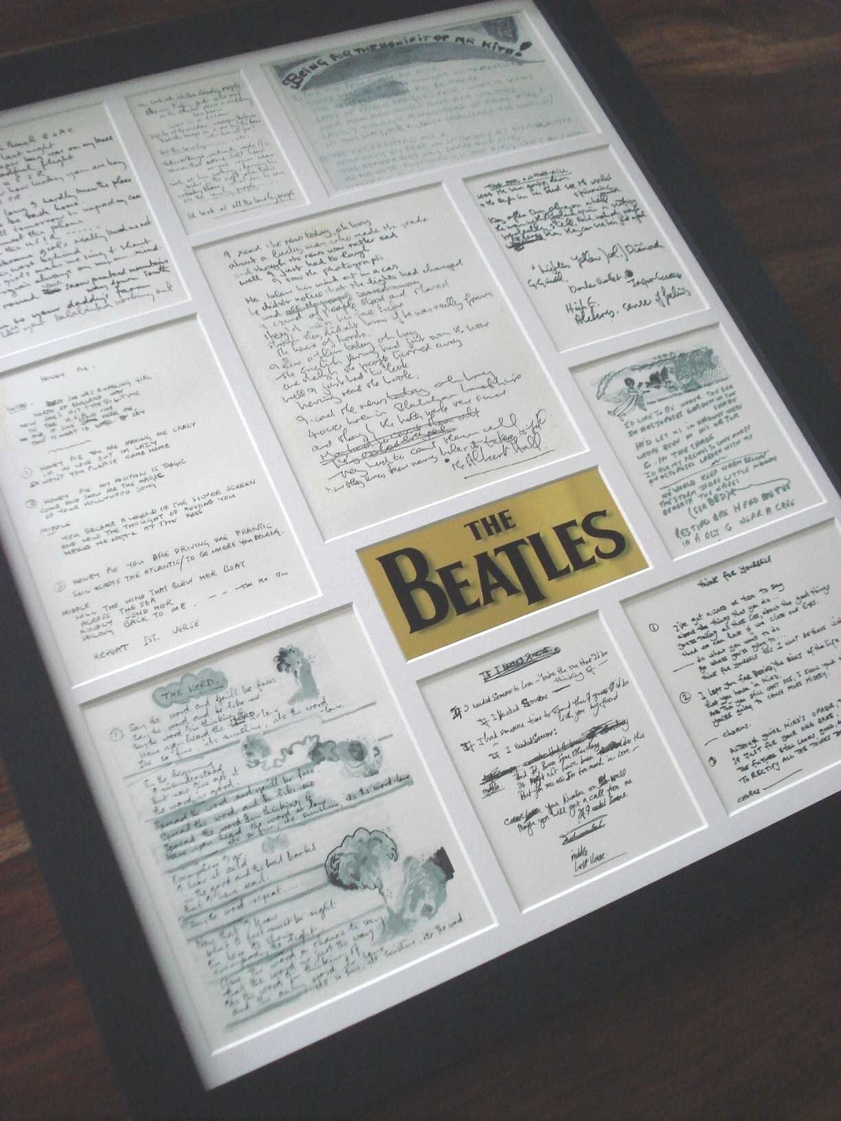The Beatles original handwritten lyrics display framed montage #3