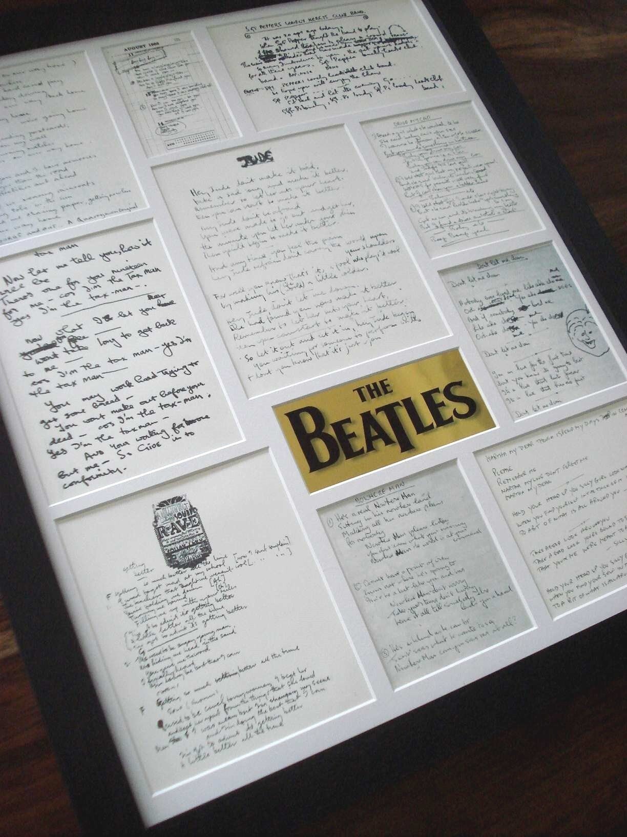 The Beatles original handwritten lyrics display framed montage #4