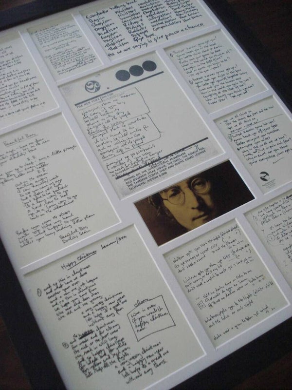John Lennon original handwritten lyrics display framed montage