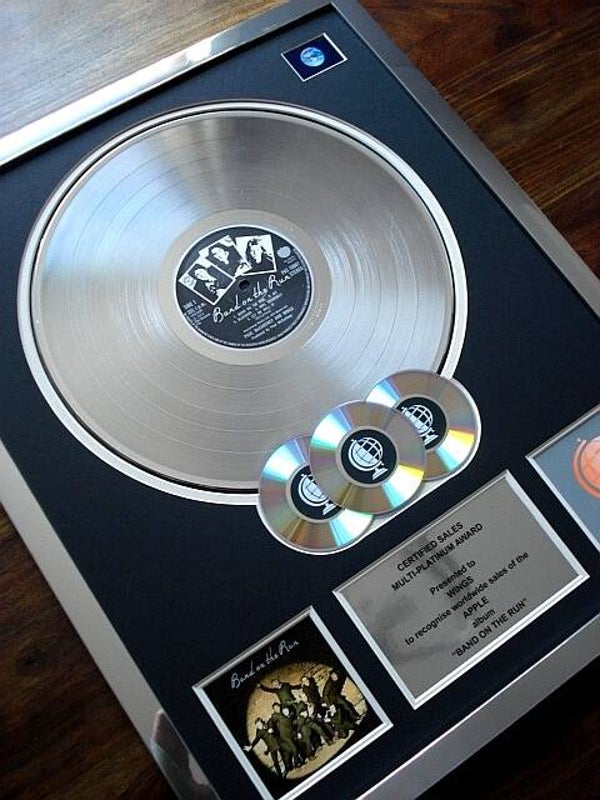 Paul McCartney Wings Band on the Run Multi-platinum Disc