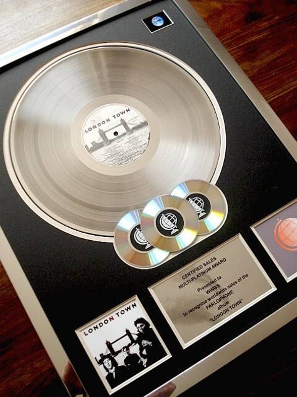 Paul McCartney Wings London Town Multi-platinum Disc