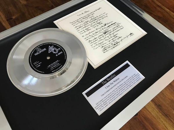 The Beatles I Am The Walrus silver 7" single + Vinyl Lyrics Display