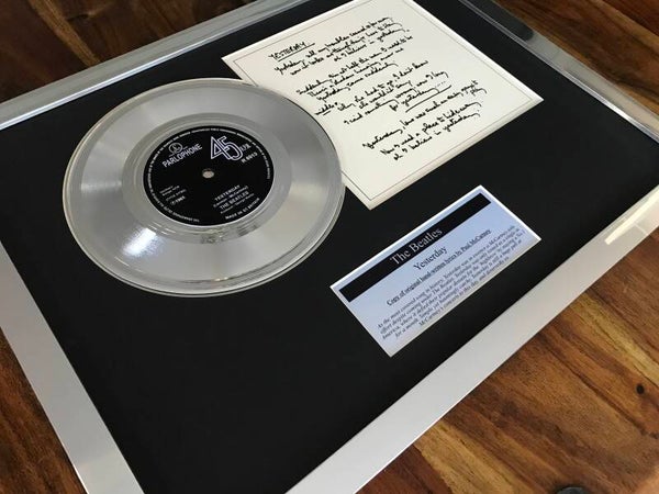 The Beatles Yesterday silver 7" single + Vinyl Lyrics Display