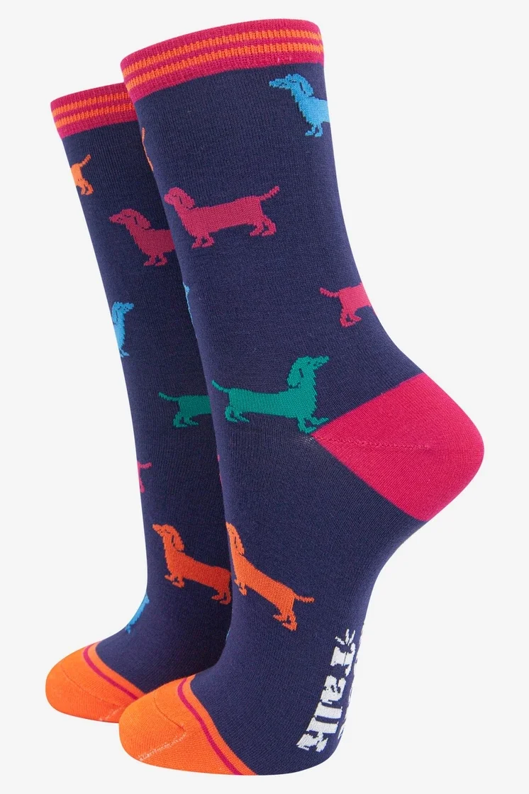Chaussettes en bambou Dachshund Sausage Dog pour femmes, multicolores