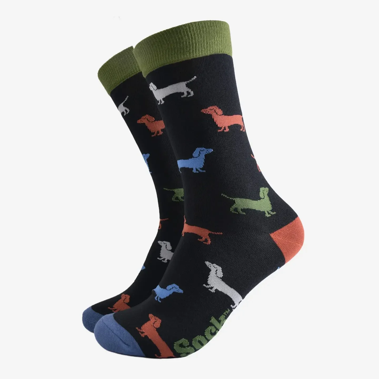Chaussettes en bambou pour hommes, noir/vert, Sausage Dog
