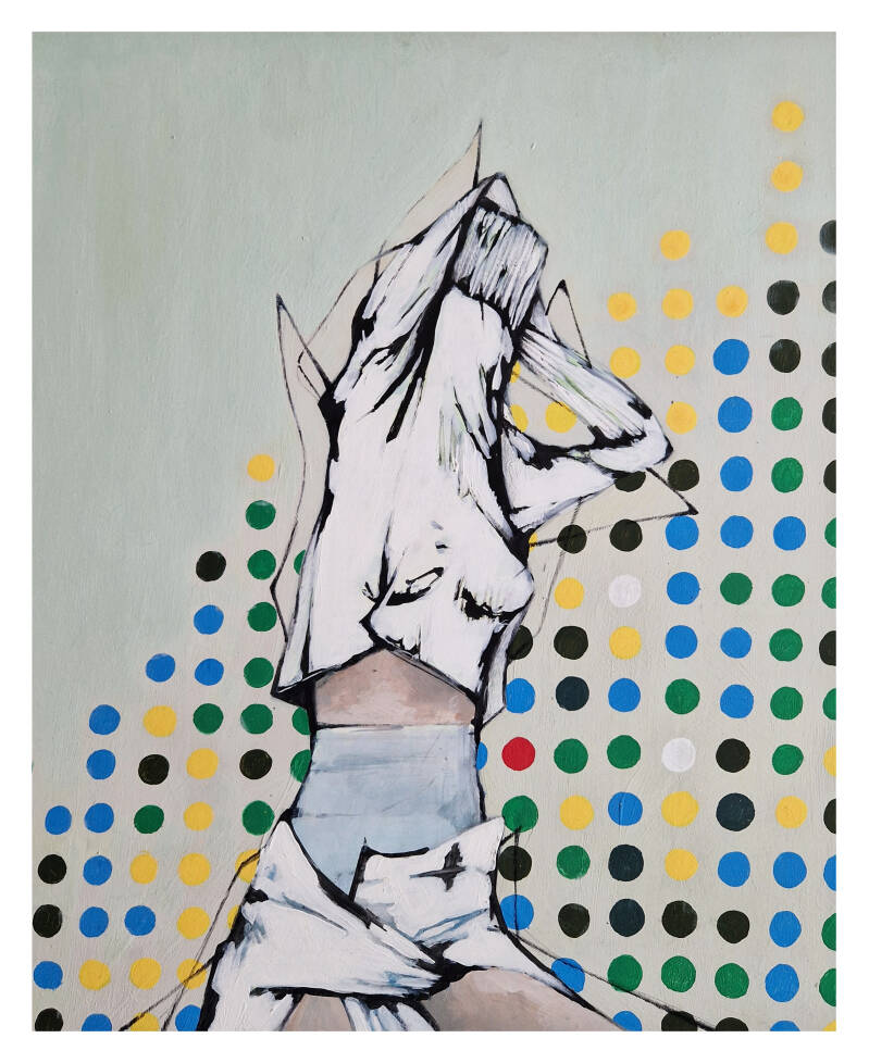 LAYER 1 (2019) 34cmX41,7cm Acryl, marker, verfstift op hardfoam, framed op 14mm MDF plaat €380