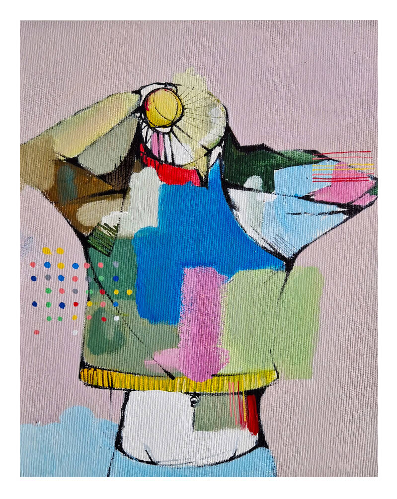 LAYER 14 (2023) €350    24cm X 30cm Acryl, marker en verfstift op canvas Framed op 10mm MDF plaat