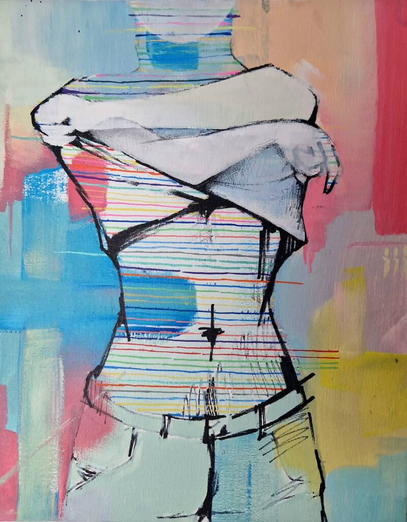 LAYER 22 €260  (2023) 24cm X 30cm Acryl, marker en verfstift op canvas Framed op 14mm MDF plaat