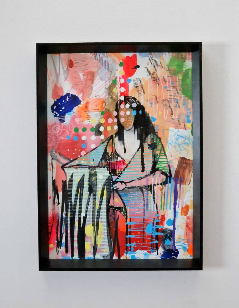 LAYER 27 (2023) €200    22,5cm X 31,8cm Acryl, inkt, marker en verfstift op papier 				