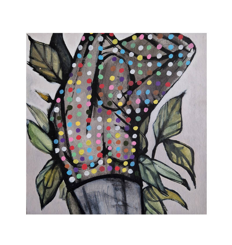 LAYER 3 (2020) €250    25cm X 25cm Acryl, inkt, verfstift op canvasboard framed op 14mm MDF plaat