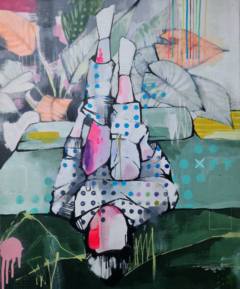 LAYER 41 (2023) €460    38cm X 46cm Acryl, marker, spuitbus en verfstift op canvas Framed op 14mm MDF plaat