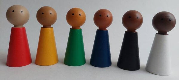Set poppetjes met huidskleuren 8 cm
