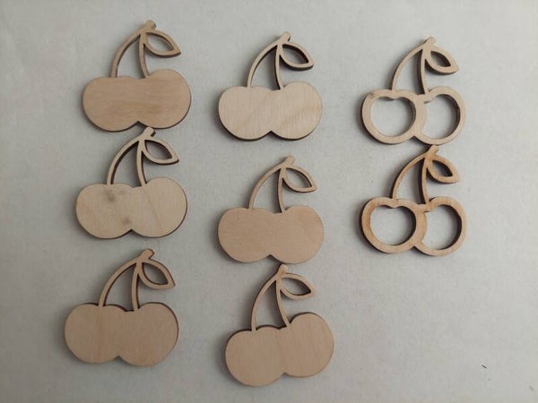 Houten figuur kers 8 stuks