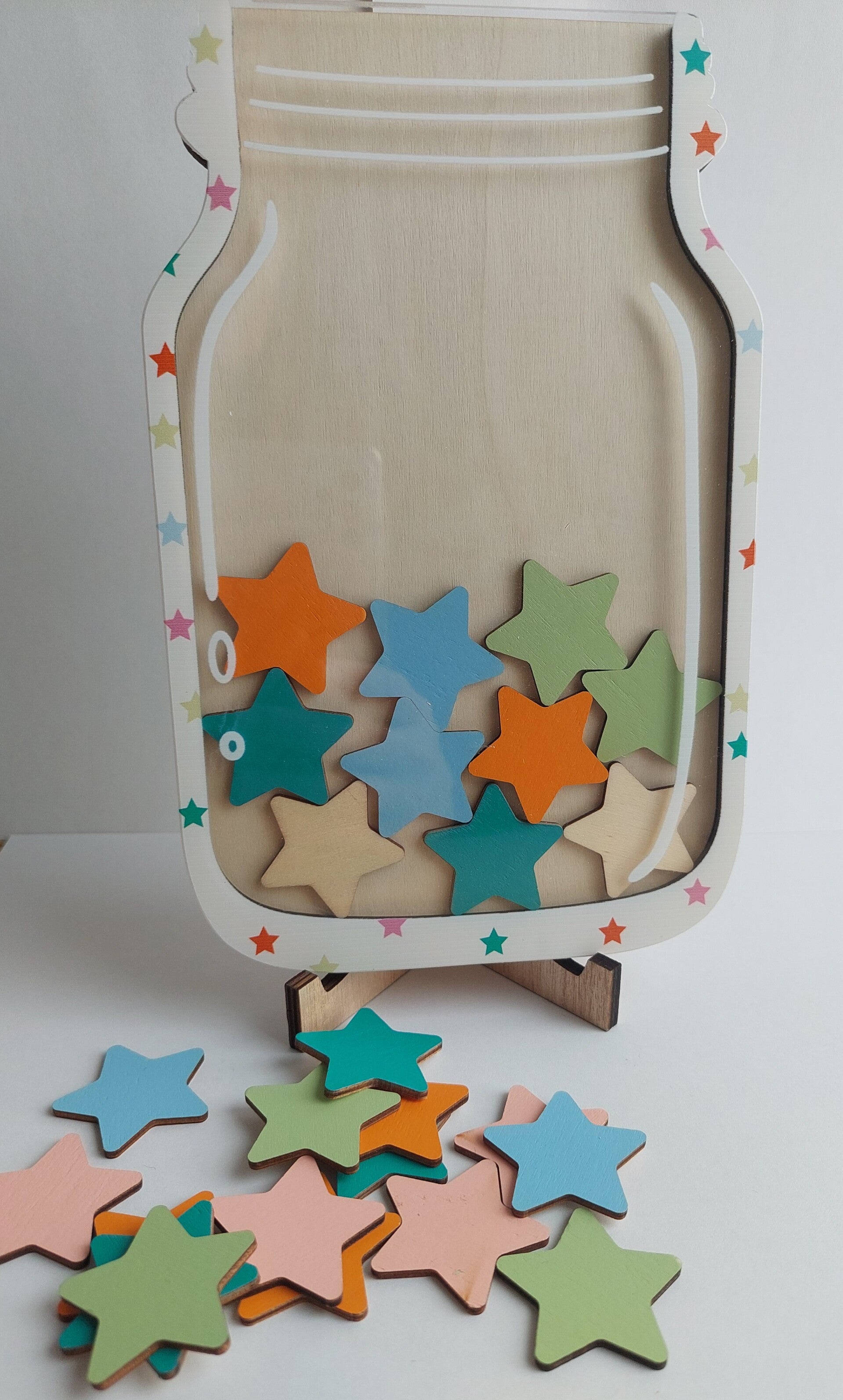 Beloningssysteem houten pot met sterren
