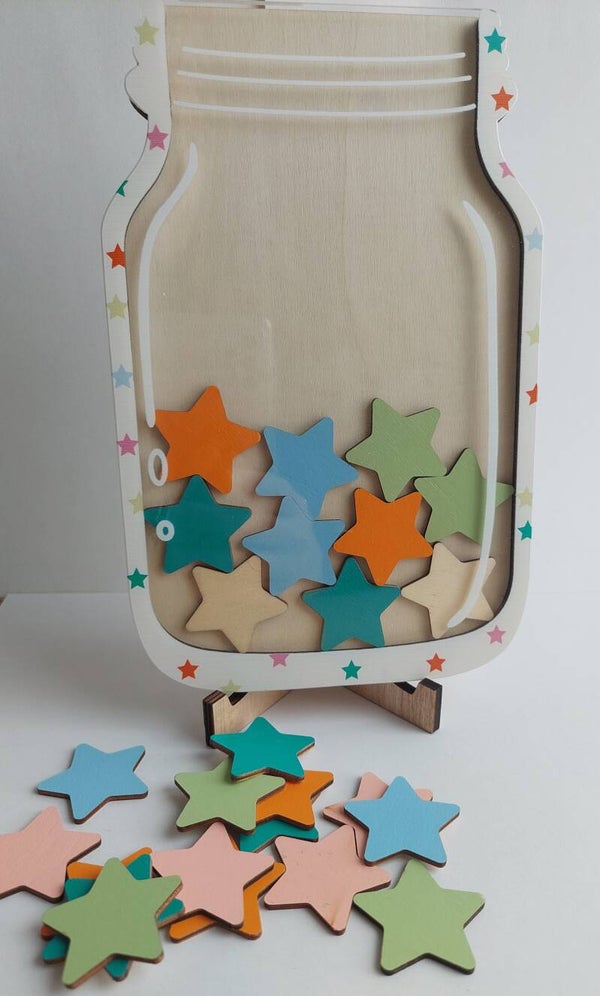 Beloningssysteem houten pot met sterren