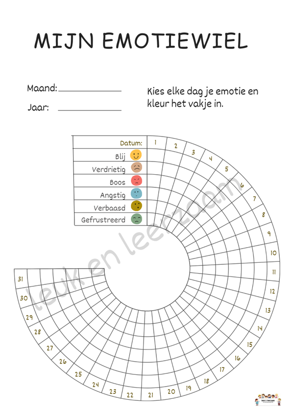 GRATIS DOWNLOAD WERKBLAD | Mijn emotie wiel