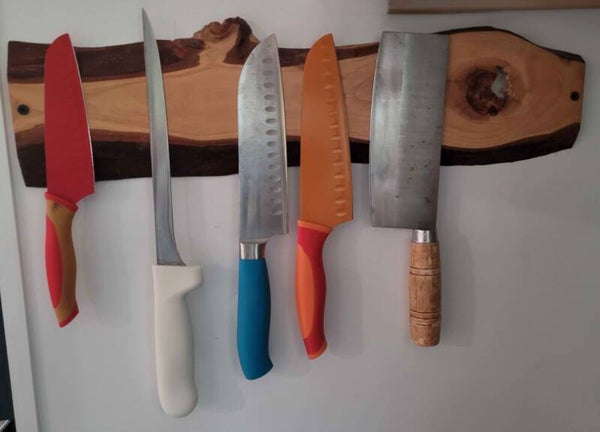 Live edge cypress magnetic knife board - Sharp Style. Cypress Strength