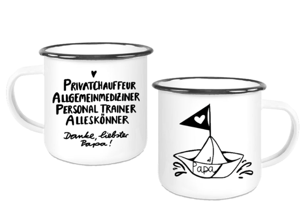 Emaille Tasse "Papa - Papierboot"