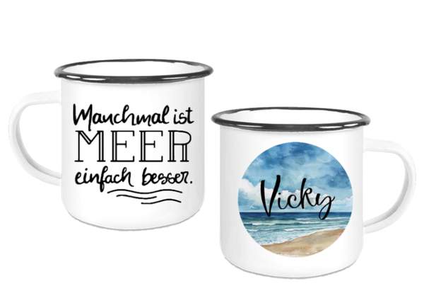 Emaille Tasse "Meerliebe" mit Namen