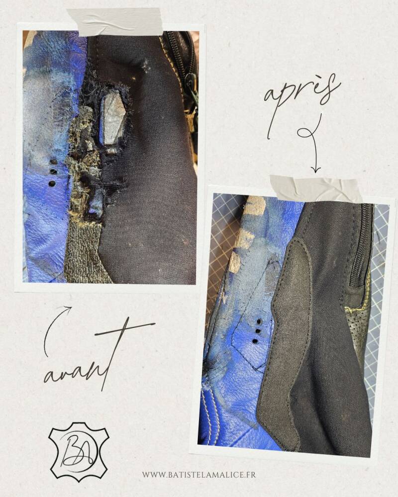 Reparation d'une combinaison moto en cuir et tissus