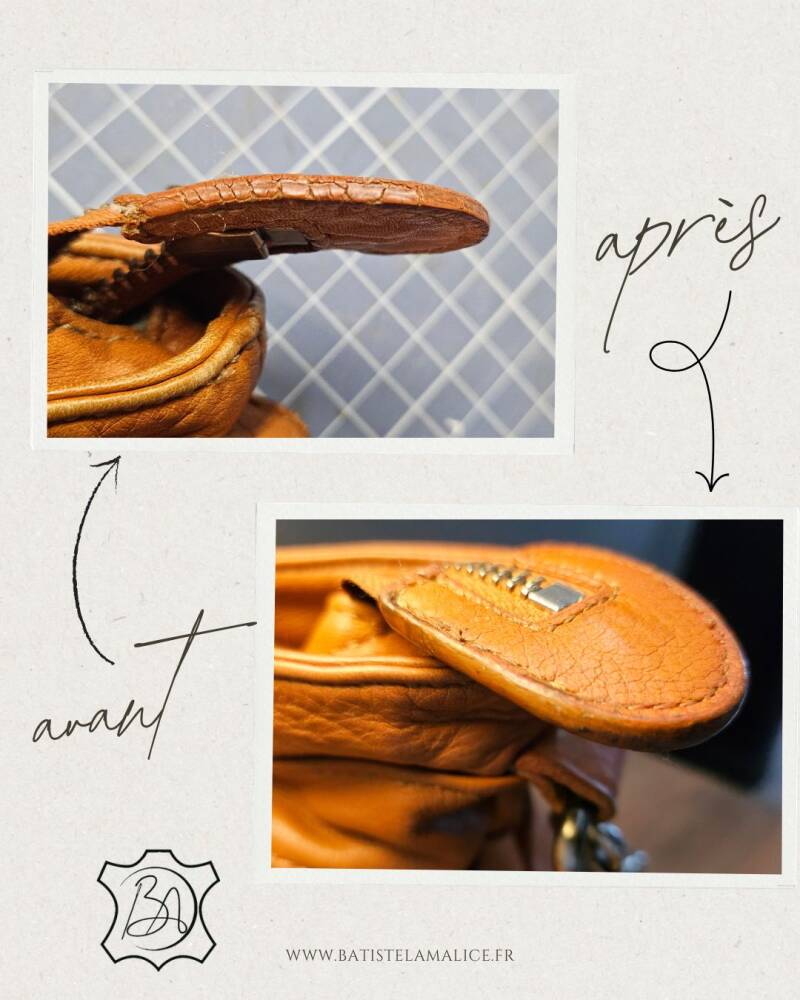 Réfection tranches d'un sac en cuir