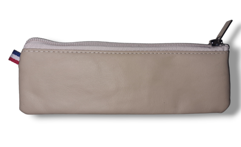 Petite trousse plate en cuir beige