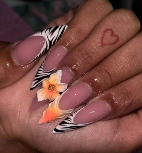 Zebra print&orange 3D flowers