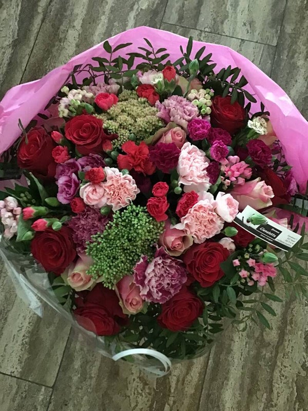 Boeket roze/rood/paars