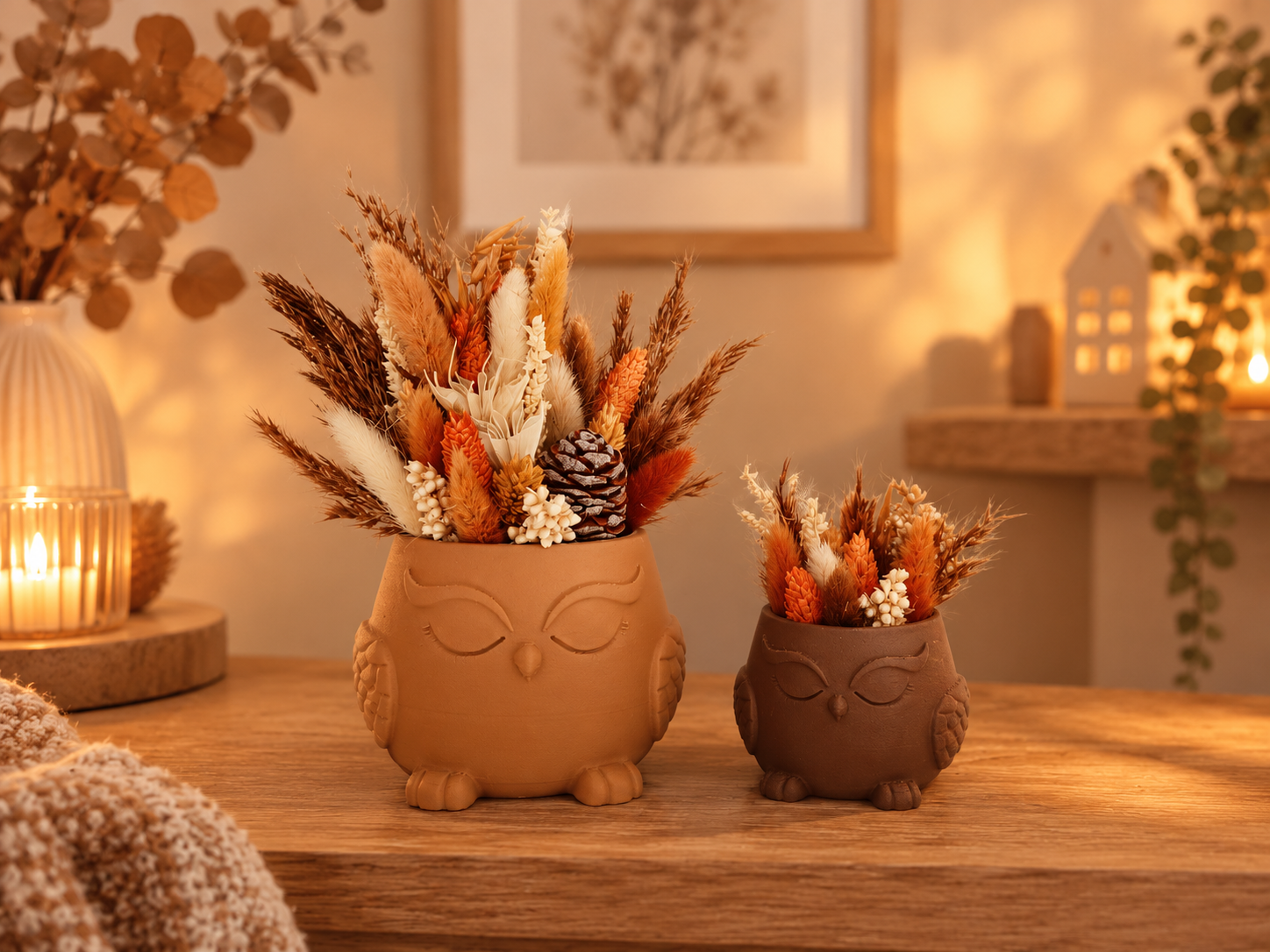3D SET grote en kleine bloempot uil