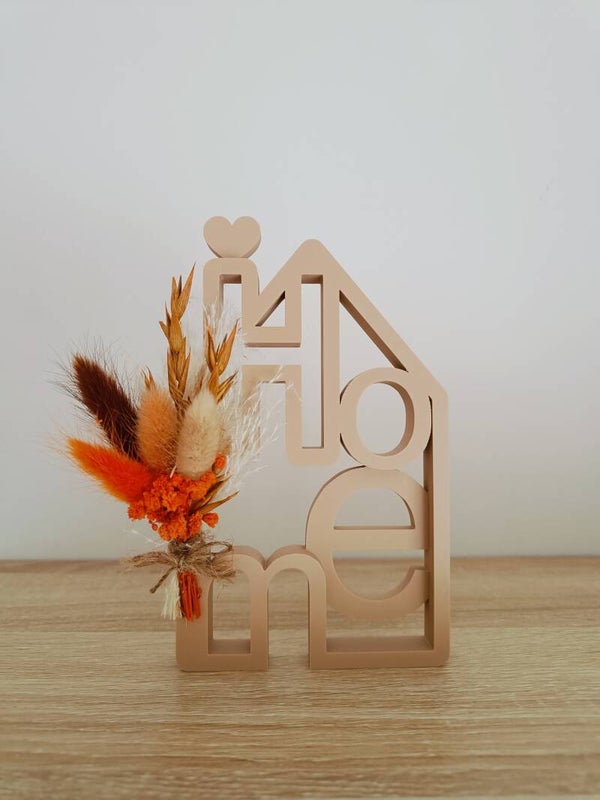 3D Huisje 'home' met droogbloemen
