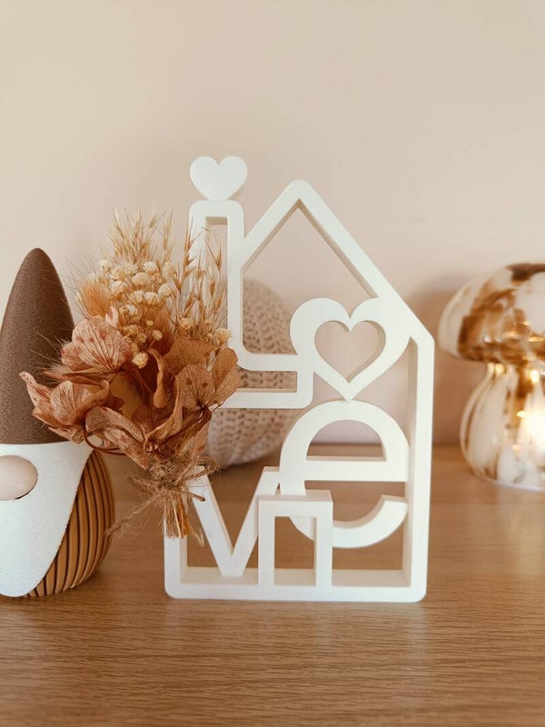 3D Huisje 'love' met droogbloemen