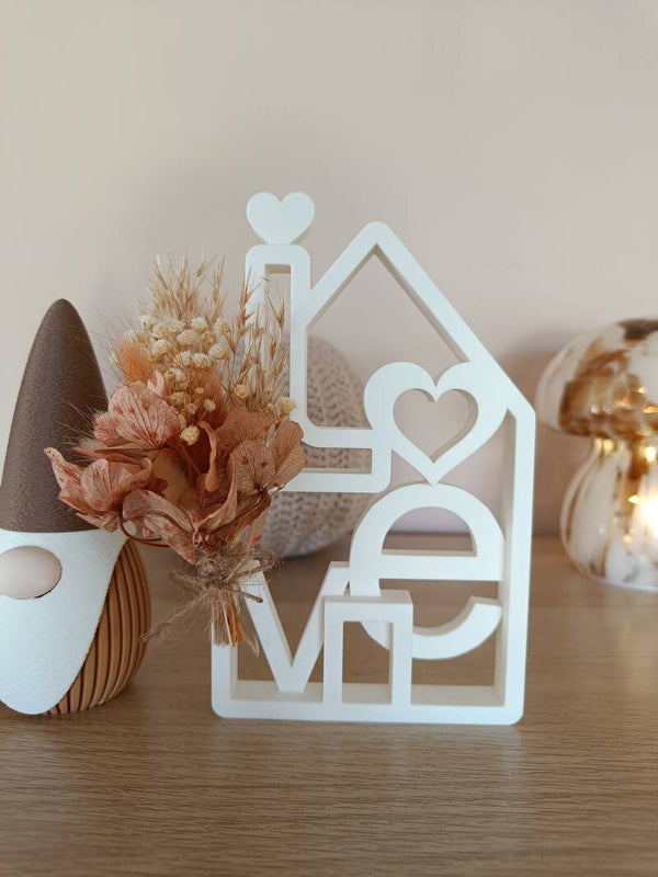 3D huisje 'love' met droogbloemen
