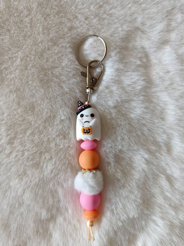 Sleutelhanger spookje roze-oranje