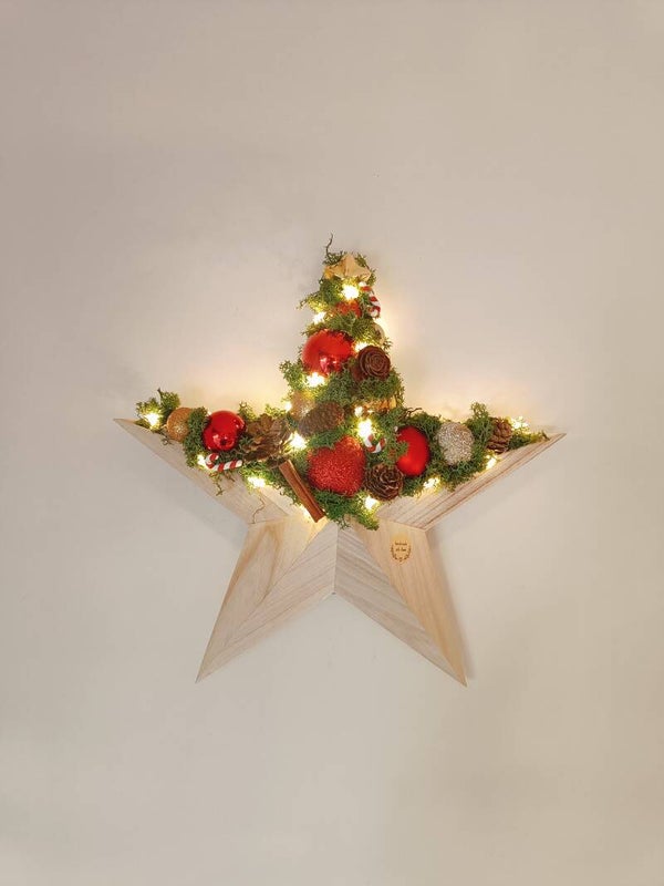 Houten kerstster rood