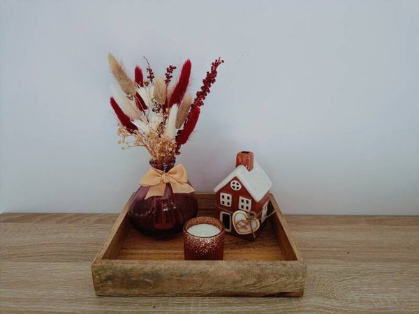 Plateau met vaasje bordeaux