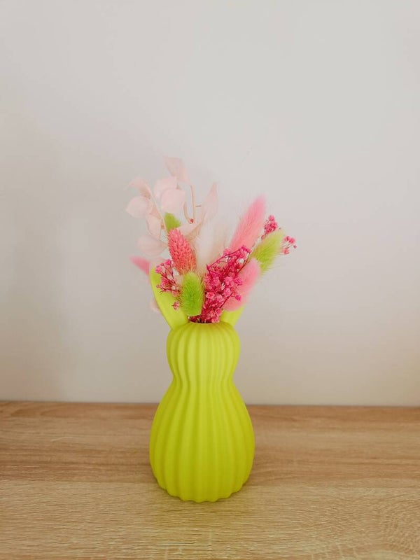 3D konijn vaasje met droogbloemen limoen