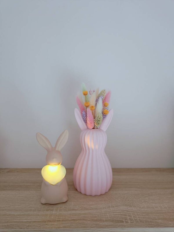 3D 'bunny' vaas licht roze (L) droogbloemen