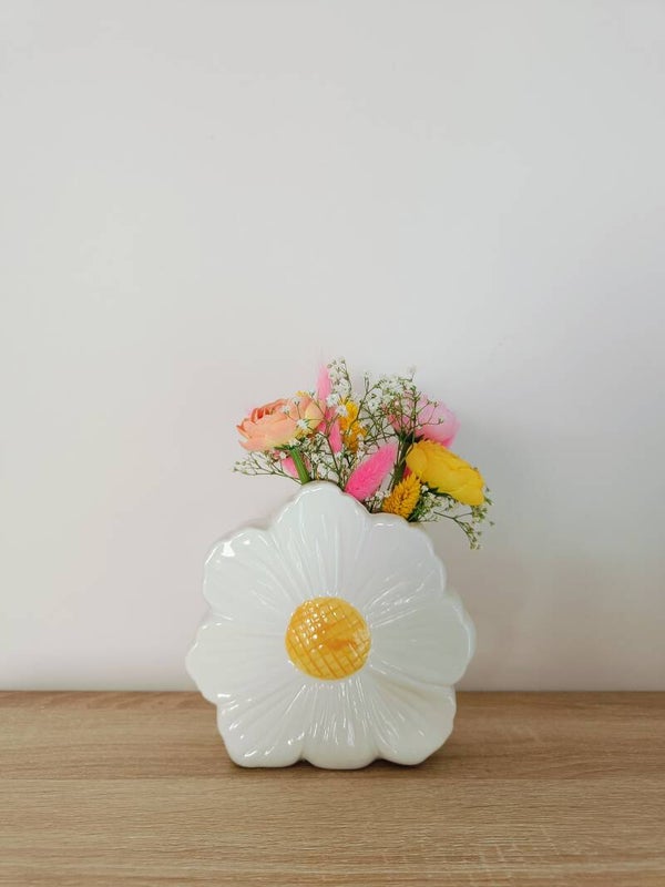 Madelief bloempotje geel/roze