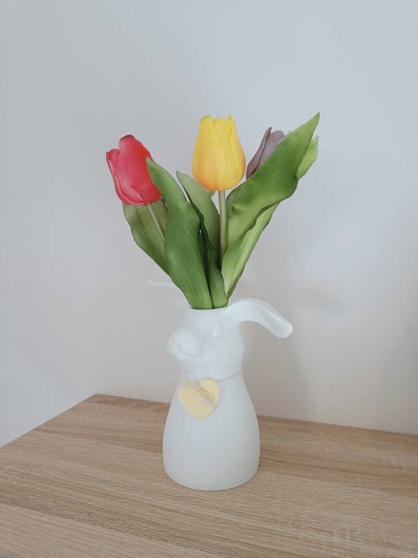3D vaas konijn met 'real touch' tulpen