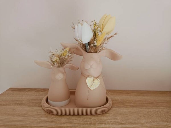Set konijntjesvazen beige/geel