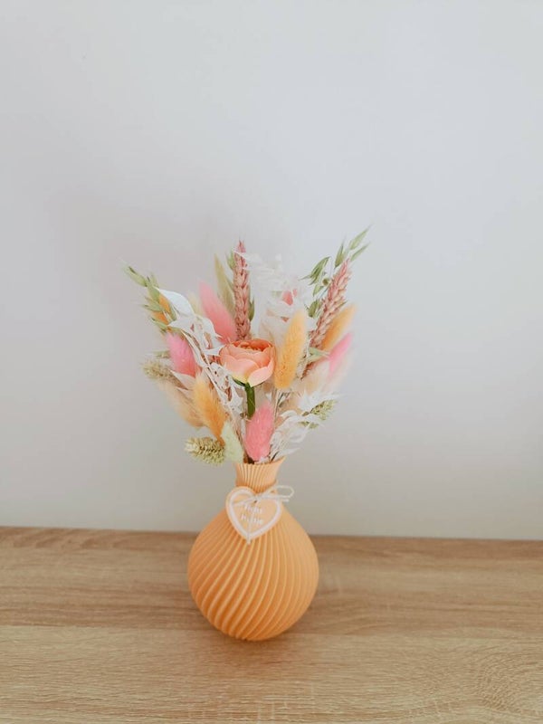 3D Vaasje 'lucinda' peach met droogbloemen