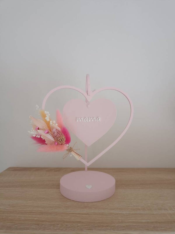 3D Staander hart 'mama' licht roze