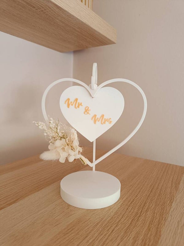 3D Staander hart wit 'mr en mrs'