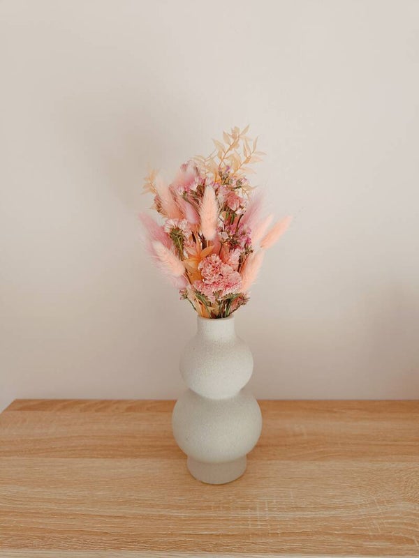 Hoge bubbel vaas met droogbloemen roze/peach