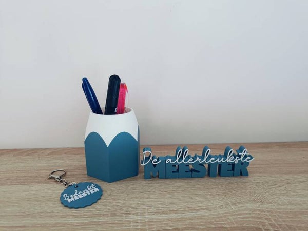 3D cadeautjes 'meester' blauw/wit