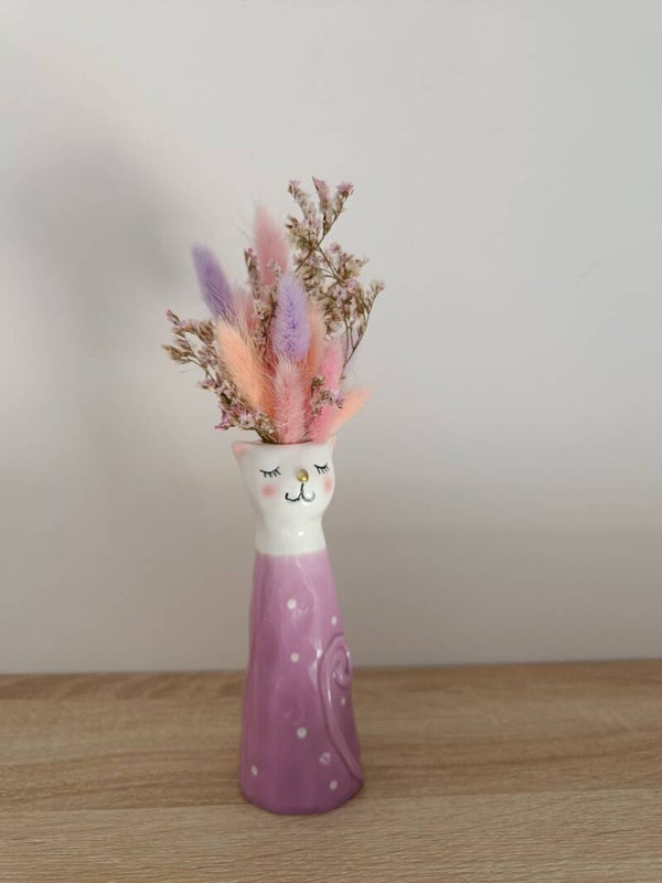 Hoog vaasje 'poesje' met droogbloemen