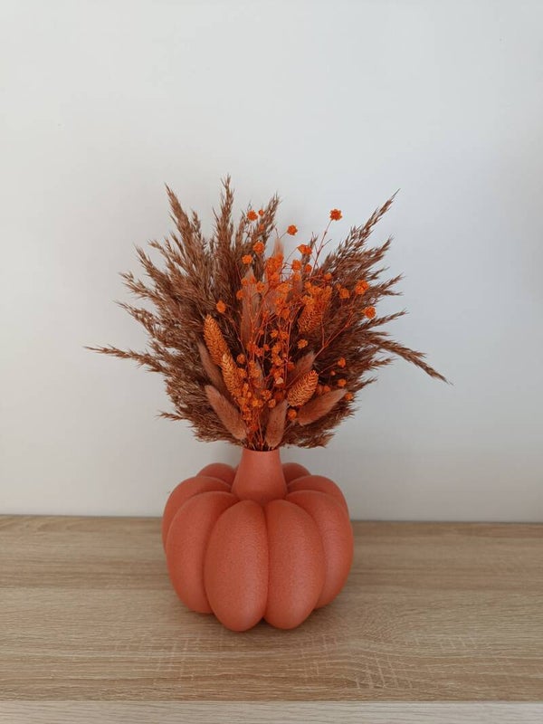 3D Pompoenvaas L terracotta met droogbloemen