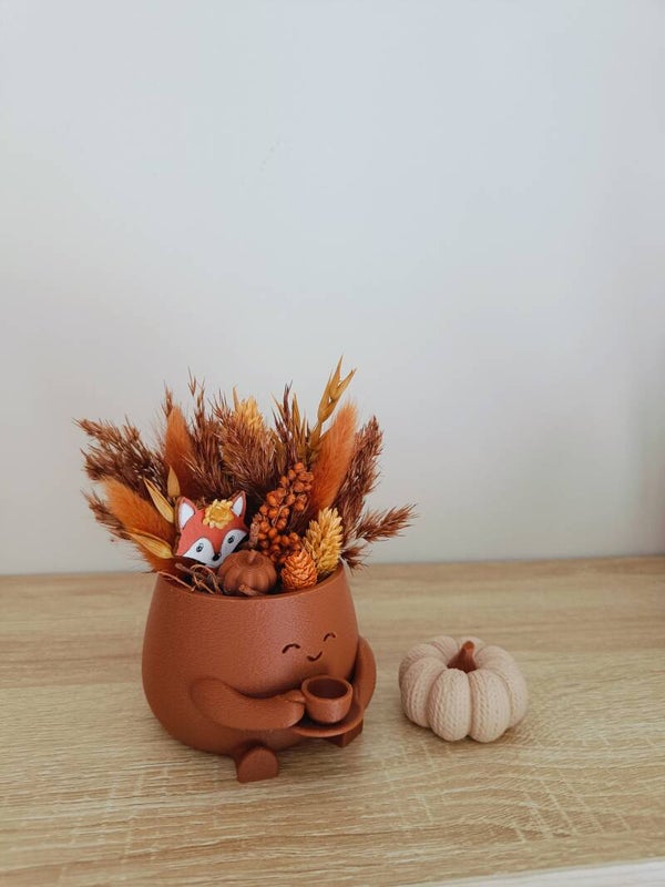 3D Zittend potje 'koffie' met droogbloemen