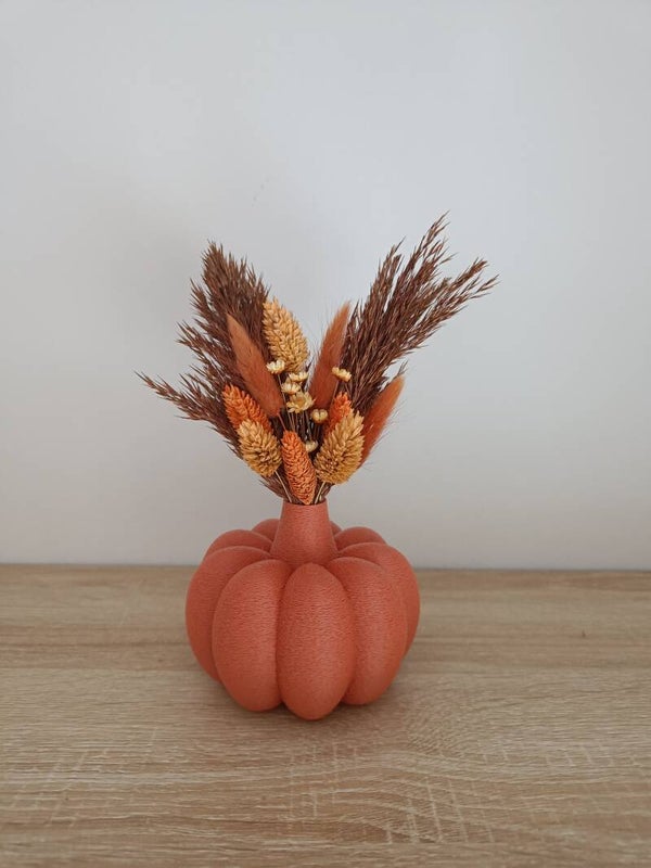 3D Pompoenvaas M terracotta met droogbloemen
