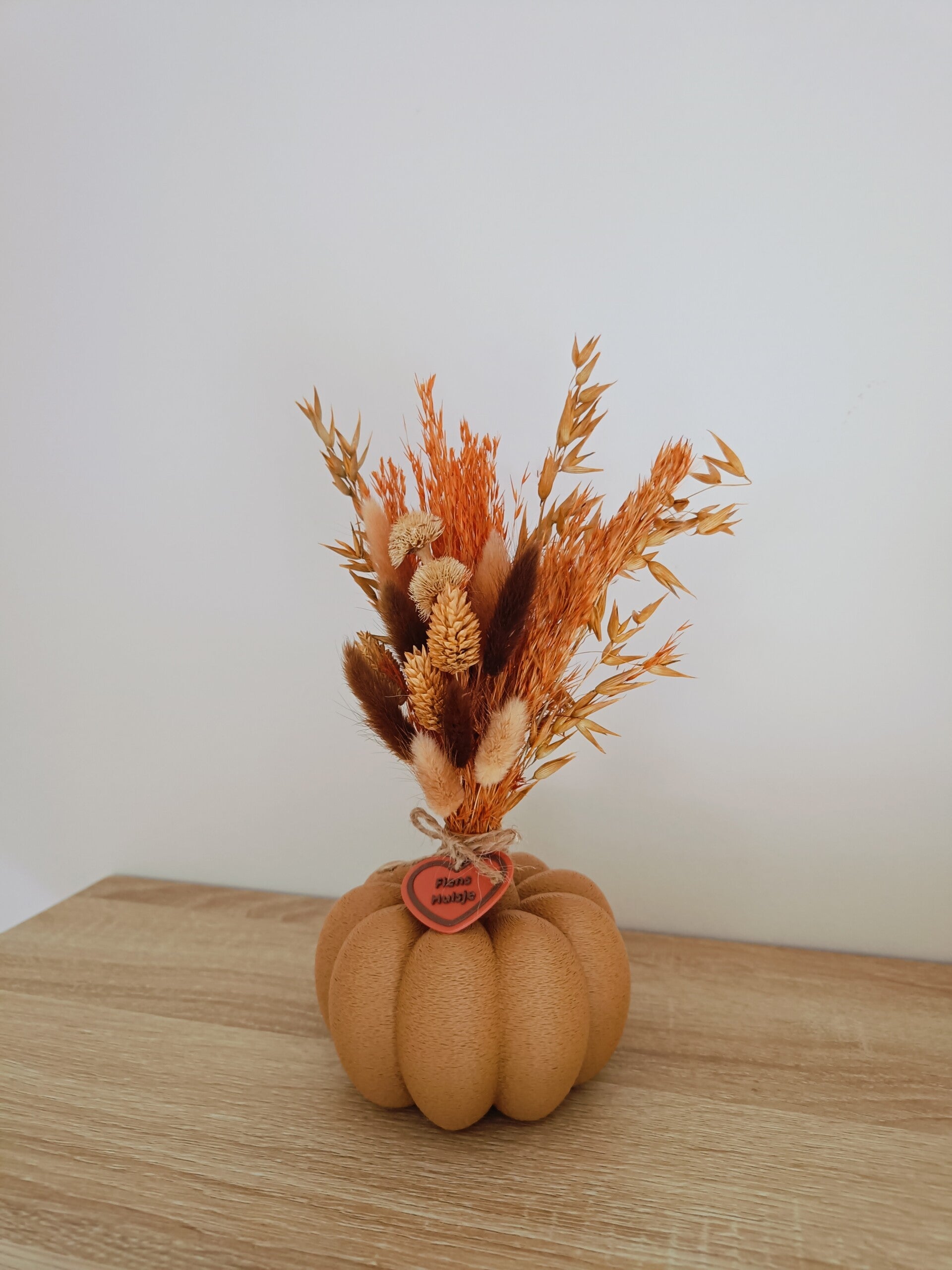 3D Pompoenvaas M karamel met droogbloemen